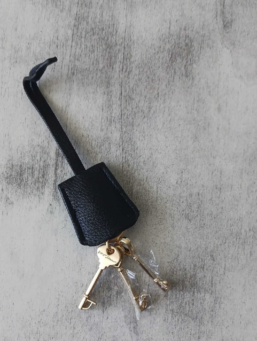Betsey Johnson Black Fx Leather Bag Charm with Gold Color 3 Keys